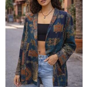 Vintage Kensington Square Blazer Long Womens XL Made in USA Art to Wear‎ 80s 90s